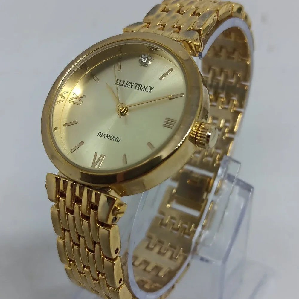 Ellen Tracy ET8065 Women's 32mm Gold Tone Diamond Dial Watch + Bracelet Set